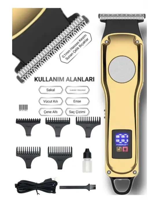 Volemi 00086 Profesyonel Sakal Ense Çizim Epilasyon Öncesi Dijital Göstergeli Tıraş Makinesi