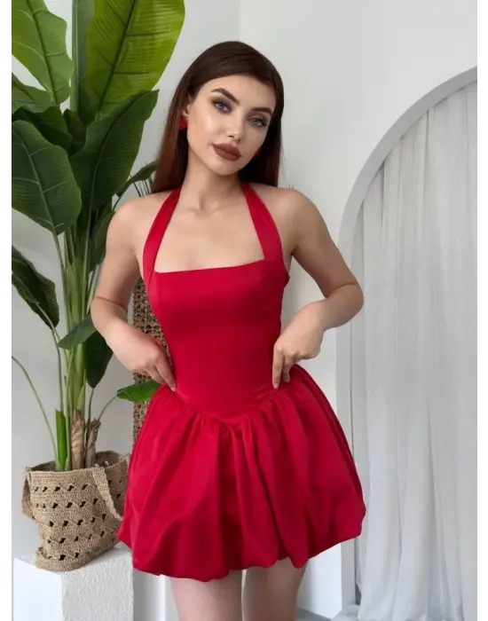 Omarı Siyah Dantelli Mini Elbise