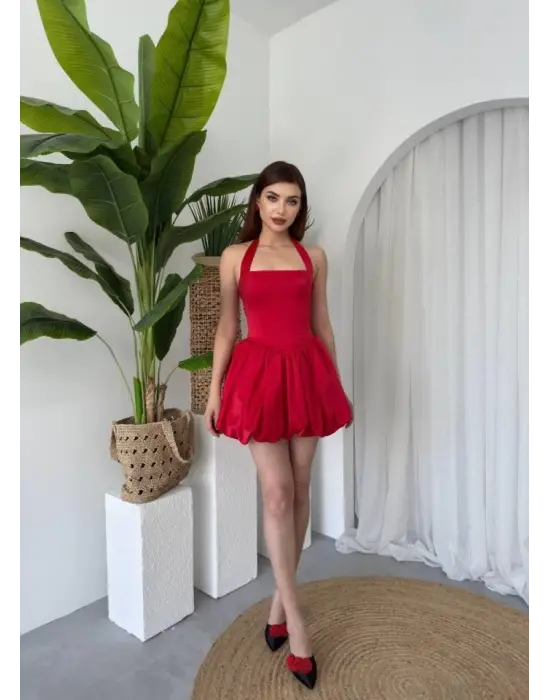 Omarı Siyah Dantelli Mini Elbise