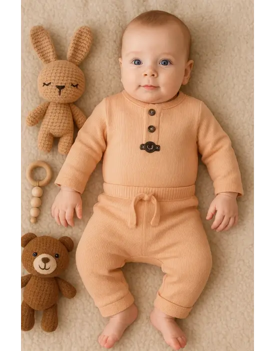 Waffle Çıtlı Düğmeli 2li Mevsimlik Takım