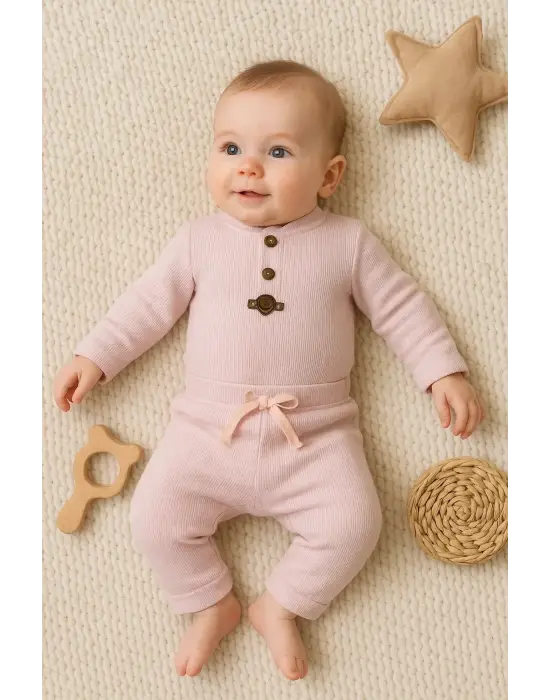 Waffle Çıtlı Düğmeli 2li Mevsimlik Takım