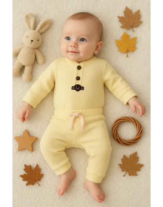 Waffle Çıtlı Düğmeli 2li Mevsimlik Takım