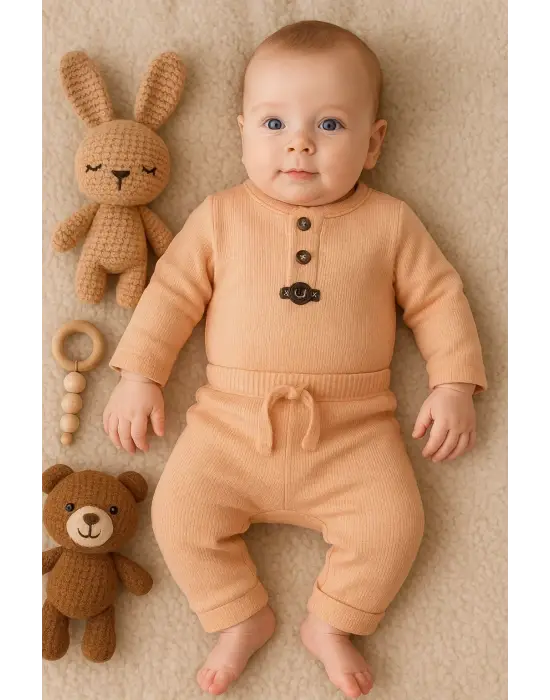 Waffle Çıtlı Düğmeli 2li Mevsimlik Takım