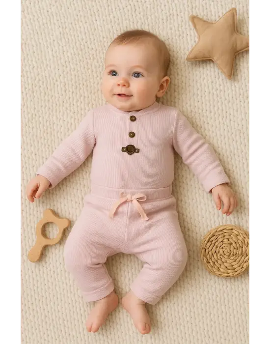 Waffle Çıtlı Düğmeli 2li Mevsimlik Takım