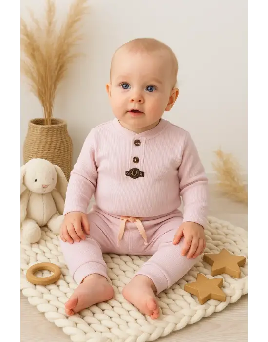 Waffle Çıtlı Düğmeli 2li Mevsimlik Takım