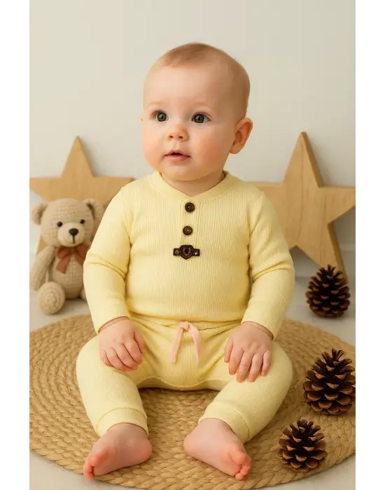 Waffle Çıtlı Düğmeli 2li Mevsimlik Takım