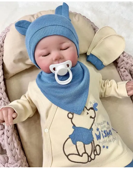 Waffle Natural % 100 Pamuk 5li Erkek Bebek Hastane Çıkış Seti