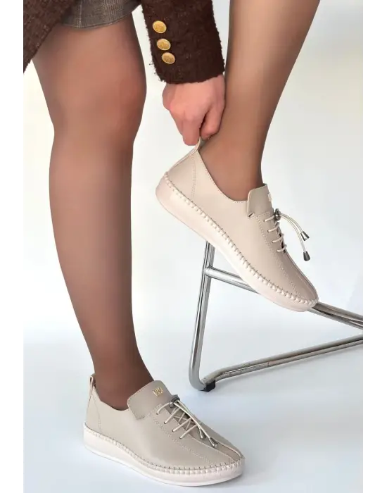 Warte Bej Deri Bağcıklı Spor Ayakkabı