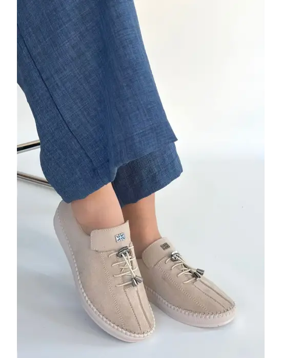 Warte Bej Süet Bağcıklı Spor Ayakkabı