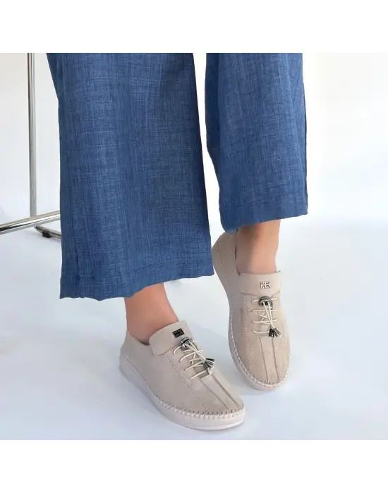 Warte Bej Süet Bağcıklı Spor Ayakkabı