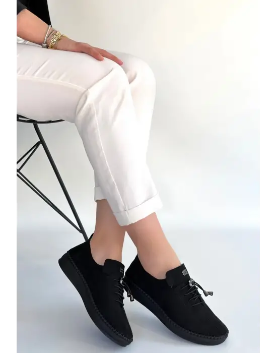 Warte Siyah Süet Bağcıklı Spor Ayakkabı