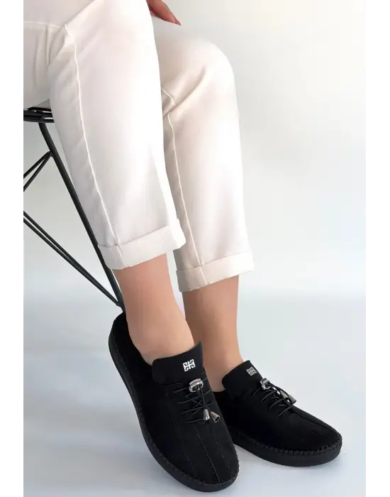 Warte Siyah Süet Bağcıklı Spor Ayakkabı