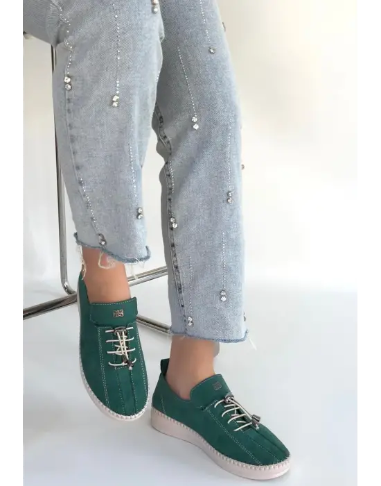 Warte Yeşil Süet Bağcıklı Spor Ayakkabı