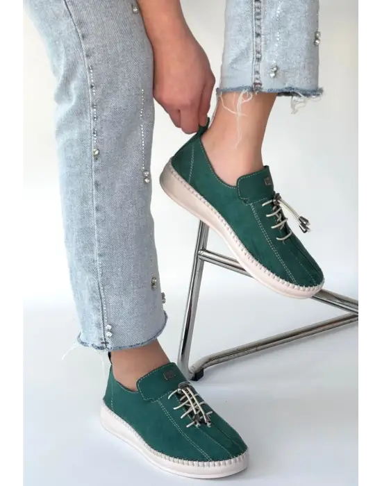 Warte Yeşil Süet Bağcıklı Spor Ayakkabı