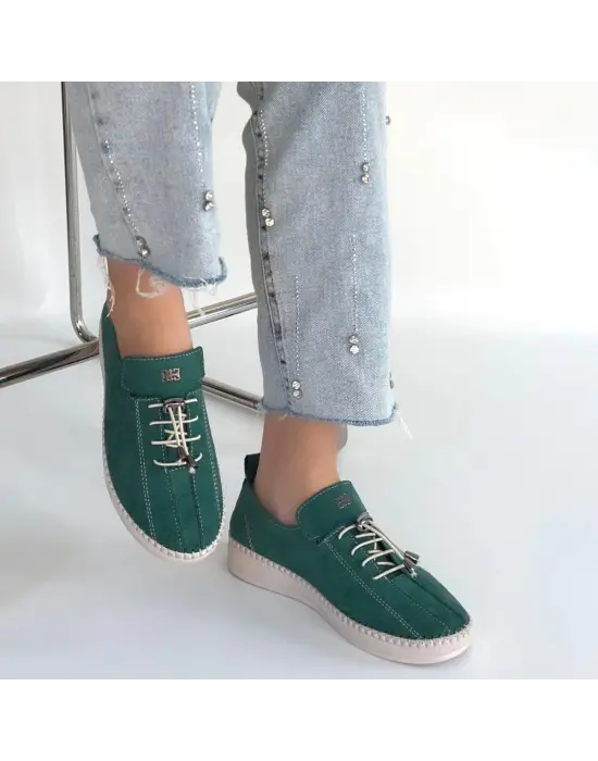 Warte Yeşil Süet Bağcıklı Spor Ayakkabı