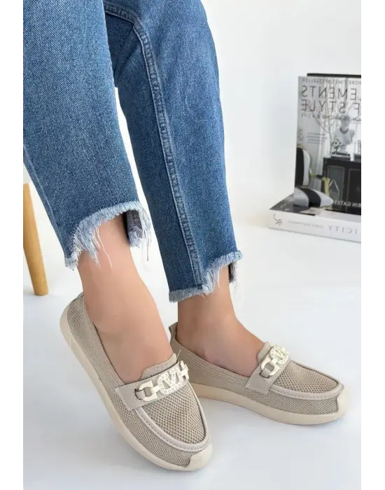 Modern Bej Triko Babet Ayakkabı