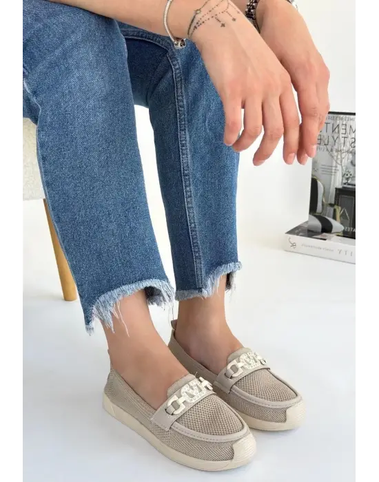 Modern Bej Triko Babet Ayakkabı