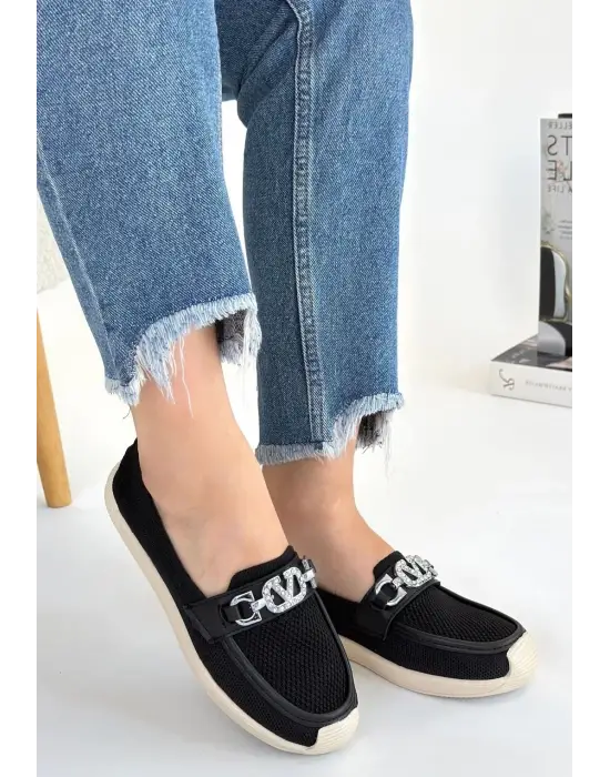 Zarif Siyah Triko Babet Ayakkabı