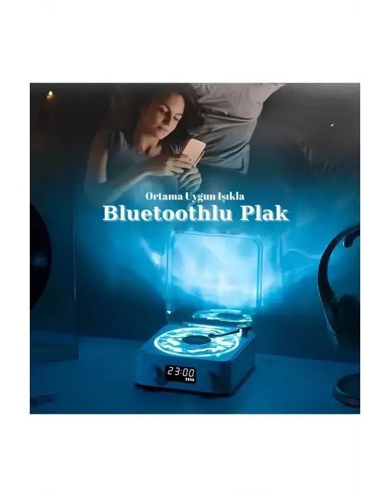 Waves Nostalji Plak Görünümlü Bluetooth Hoparlör 3d Ses Dalgası Retro Müzik Plak Mavi