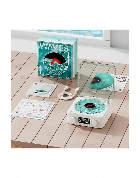 Waves Nostalji Plak Görünümlü Bluetooth Hoparlör 3d Ses Dalgası Retro Müzik Plak Mavi