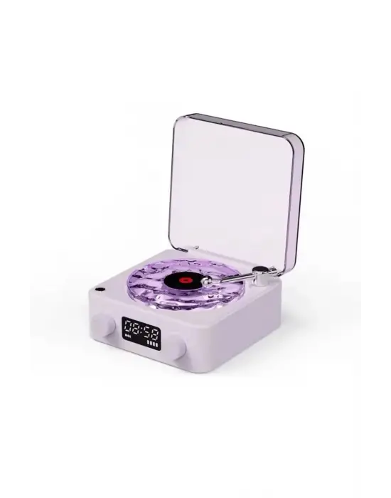 Waves Nostalji Plak Görünümlü Bluetooth Hoparlör 3d Ses Dalgası Retro Müzik Plak Mor