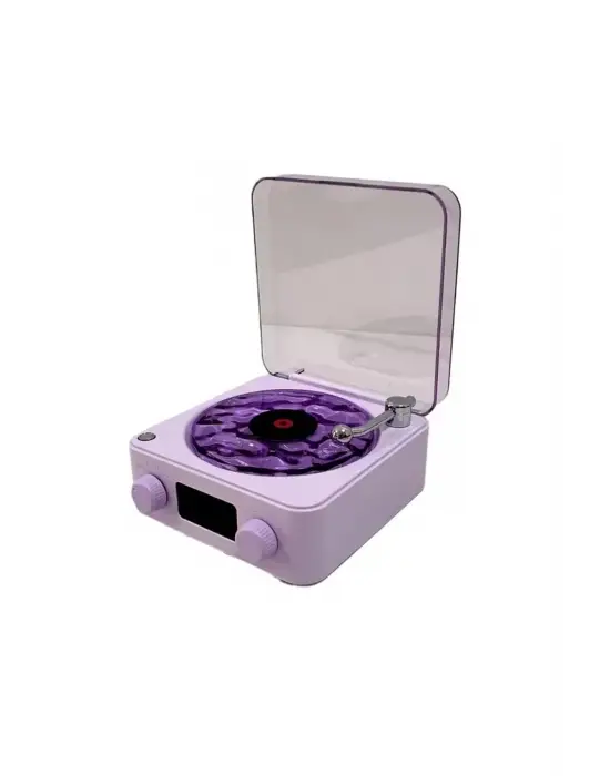 Waves Nostalji Plak Görünümlü Bluetooth Hoparlör 3d Ses Dalgası Retro Müzik Plak Mor