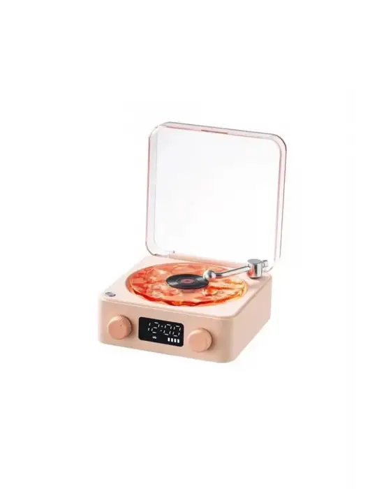 Waves Nostalji Plak Görünümlü Bluetooth Hoparlör 3d Ses Dalgası Retro Müzik Plak Pembe