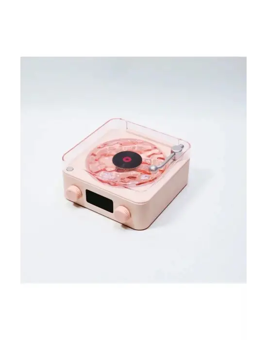 Waves Nostalji Plak Görünümlü Bluetooth Hoparlör 3d Ses Dalgası Retro Müzik Plak Pembe