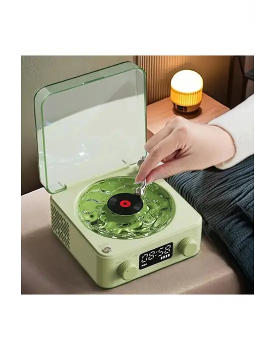 Waves Nostalji Plak Görünümlü Bluetooth Hoparlör 3d Ses Dalgası Retro Müzik Plak Yeşil