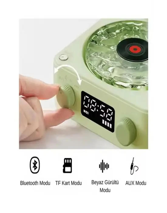 Waves Nostalji Plak Görünümlü Bluetooth Hoparlör 3d Ses Dalgası Retro Müzik Plak Yeşil