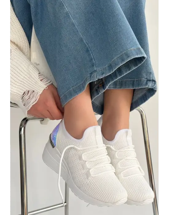Weor Beyaz Triko Bağcıklı Spor Ayakkabı