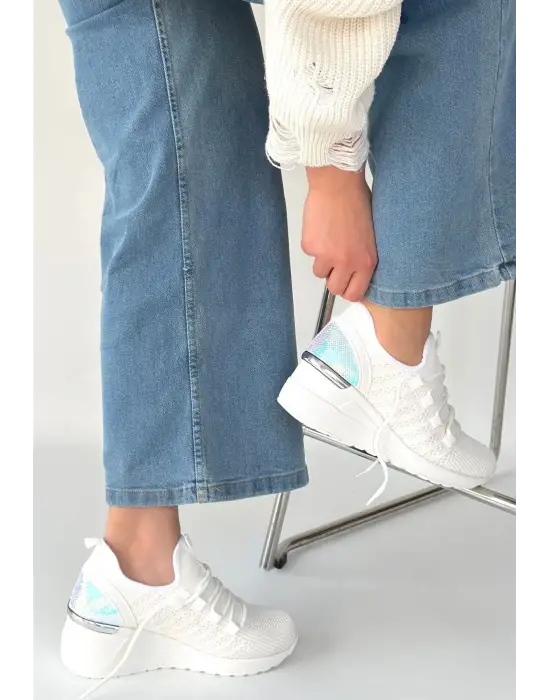 Weor Beyaz Triko Bağcıklı Spor Ayakkabı