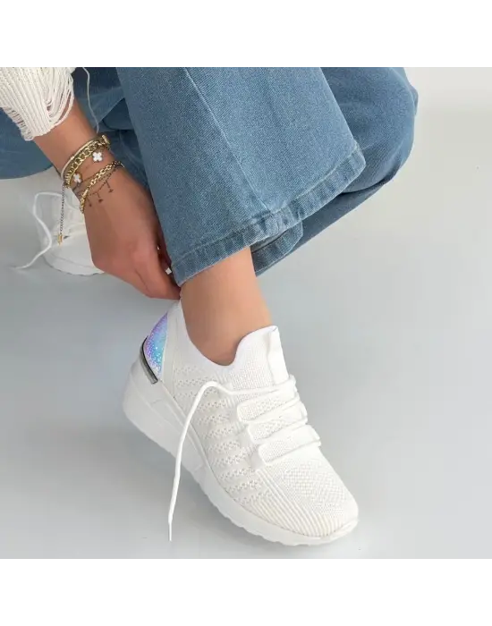 Weor Beyaz Triko Bağcıklı Spor Ayakkabı