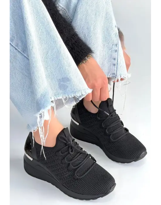 Weor Siyah Triko Bağcıklı Spor Ayakkabı