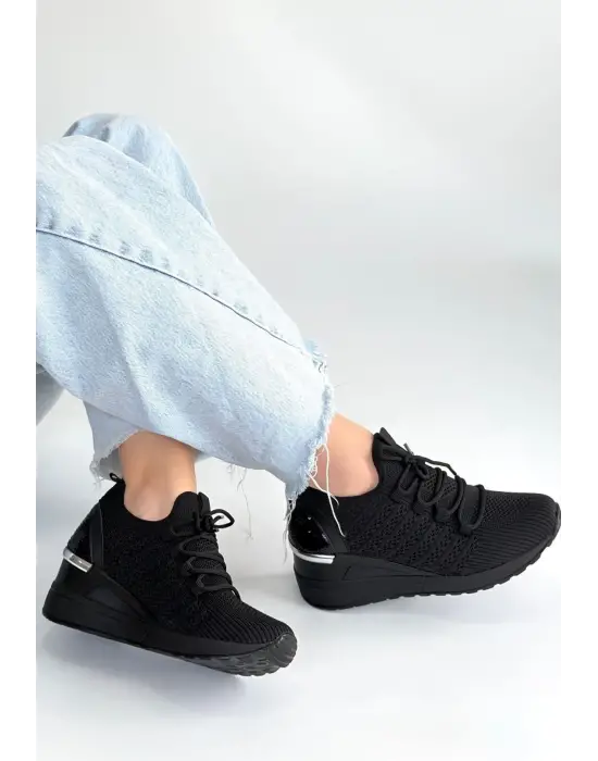 Weor Siyah Triko Bağcıklı Spor Ayakkabı