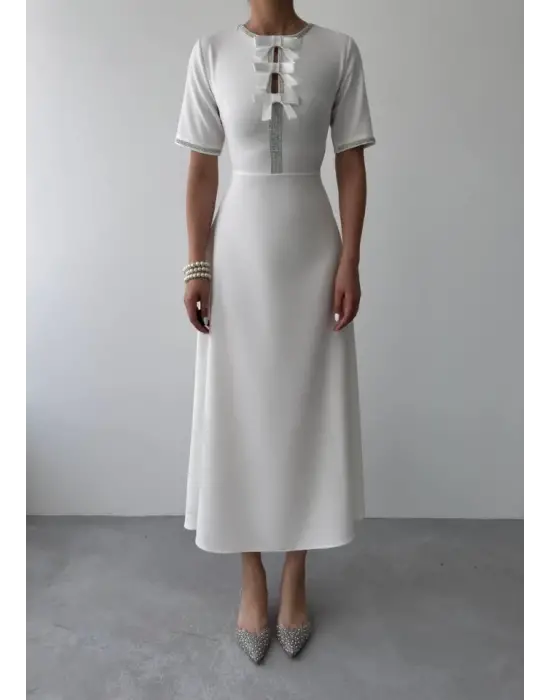 Omarı Taşlı Fiyonk Detaylı Elbise | gl00my