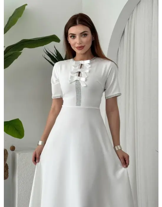 Omarı Taşlı Fiyonk Detaylı Elbise | gl00my