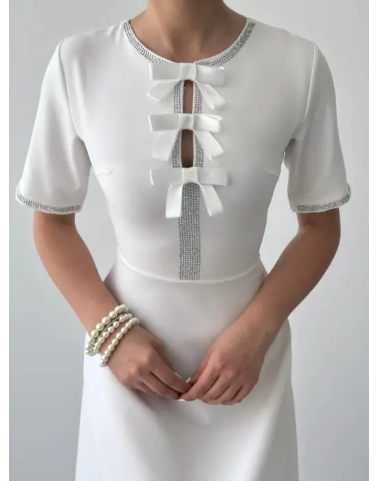 Omarı Taşlı Fiyonk Detaylı Elbise | gl00my