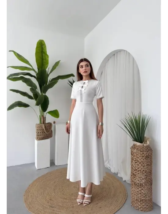 Omarı Taşlı Fiyonk Detaylı Elbise | gl00my