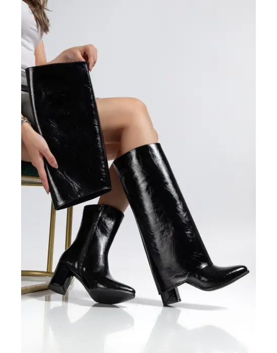 Wila Siyah Parlak Topuklu Tak Çıkar Çizme
