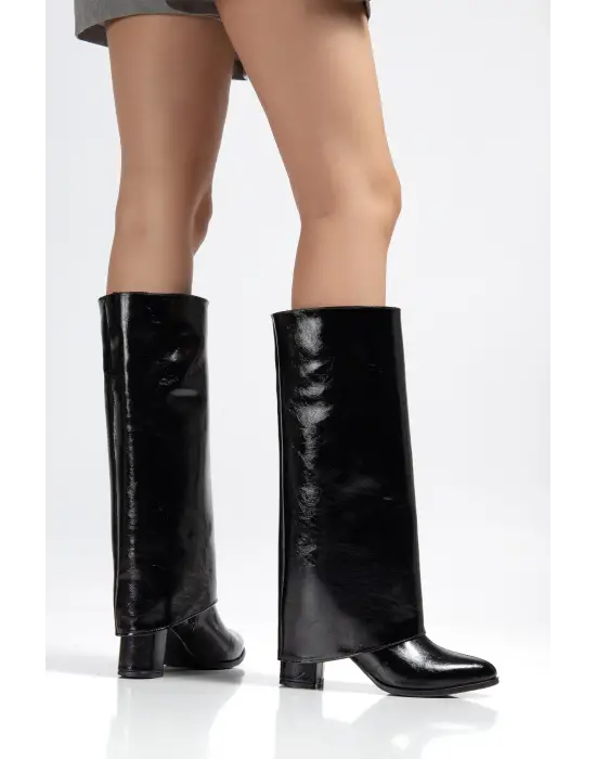 Wila Siyah Parlak Topuklu Tak Çıkar Çizme