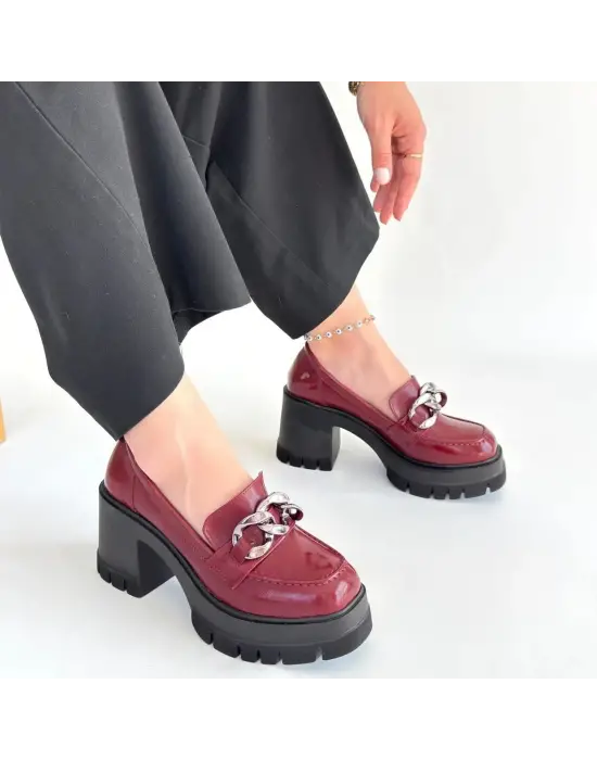 Winar Bordo Rugan Doldu Topuk Ayakkabı