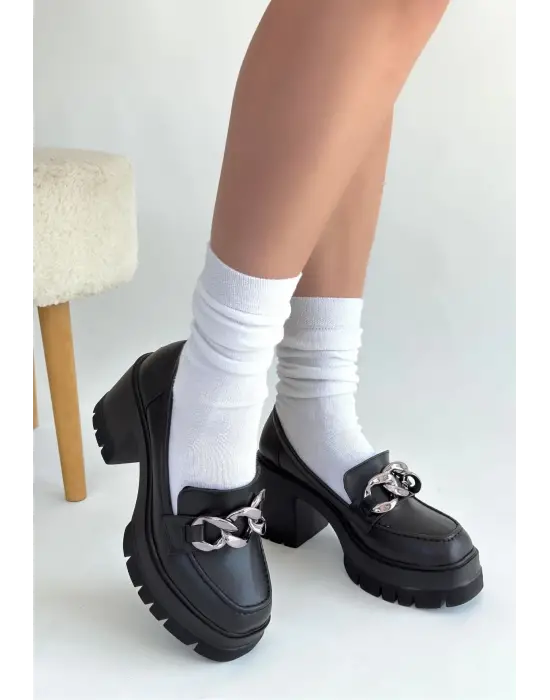 Winar Siyah Cilt Doldu Topuk Ayakkabı