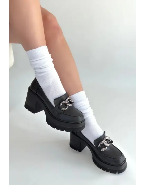 Winar Siyah Cilt Doldu Topuk Ayakkabı