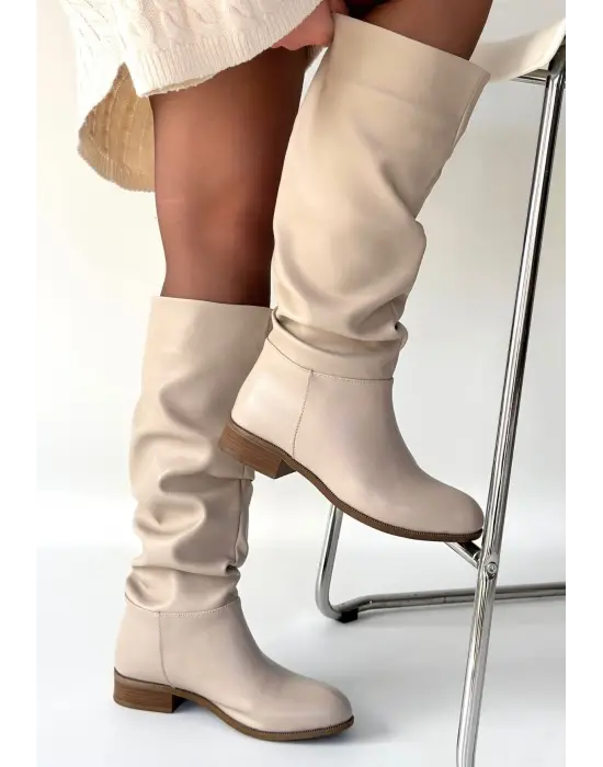 Winda Bej Cilt Körüklü Çizme