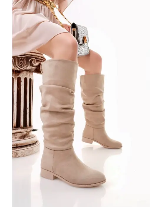 Winda Bej Süet Körüklü Çizme