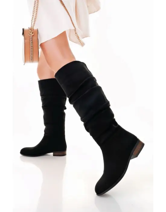 Winda Siyah Süet Körüklü Çizme