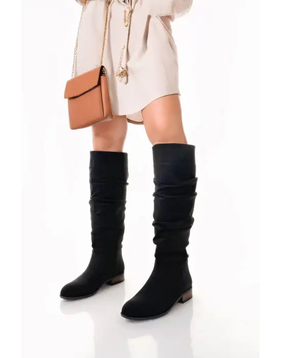 Winda Siyah Süet Körüklü Çizme