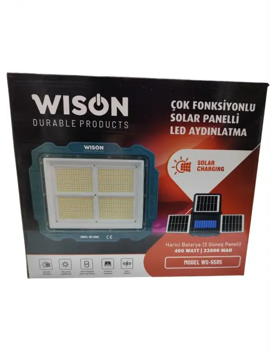 Wıson Ws-5585 Çok Fonksiyonlu 3 Solar Panelli 400w Spot Aydınlatma