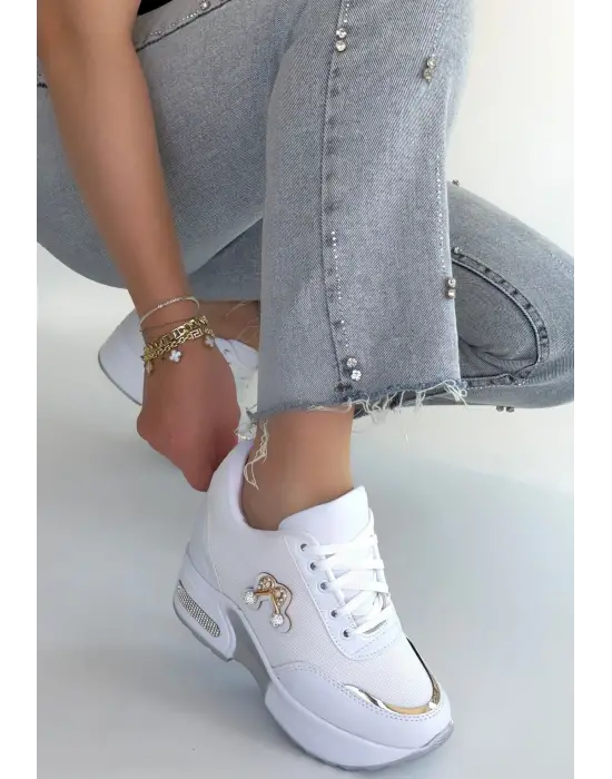 Wody Beyaz Cilt Simli Bağcıklı Spor Ayakkabı